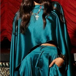 AKIRA Teal Satin Blouse